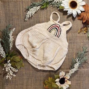 Boutique Unisex Crepe Blended Rainbow Romper Open Tieback in Neutral Apricot